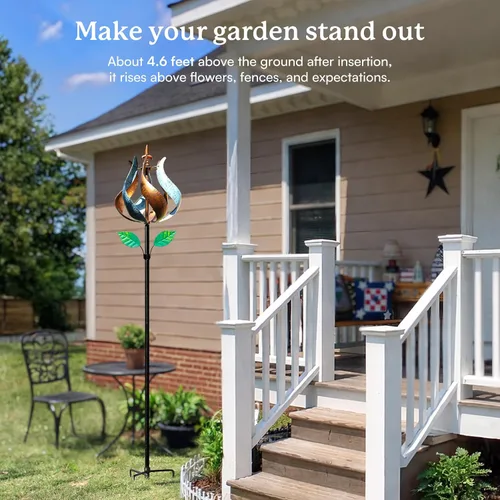 Miniatura 3 de Molinillos de viento para exteriores, tulipán metálico con estaca para patio y jardín, ideas de decoración al aire libre para amantes del jardín