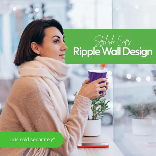 Miniatura 7 de Restaurantware -Tazas de café desechables de 12 onzas, 500 tazas calientes de pared ondulada para café - Las tapas se venden por separado, borde