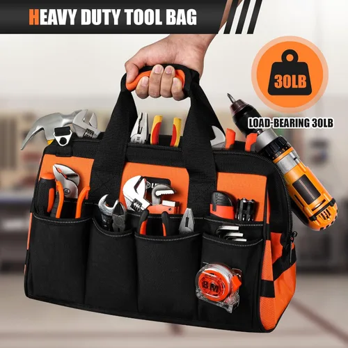 Miniatura 4 de UUP Bolsa de herramientas resistente de 15 pulgadas, 16 bolsillos, portátil, suave, organizador de almacenamiento, asa táctica de transporte, caja