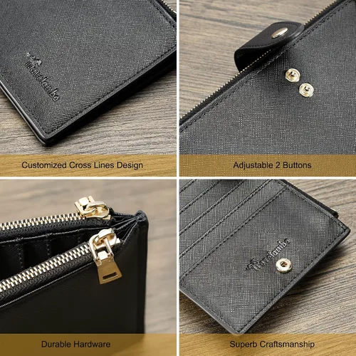 Miniatura 7 de Travelambo Billetera para mujer con bloqueo RFID plegable para múltiples tarjetas con bolsillo con cremallera, Negro -, Minimalista