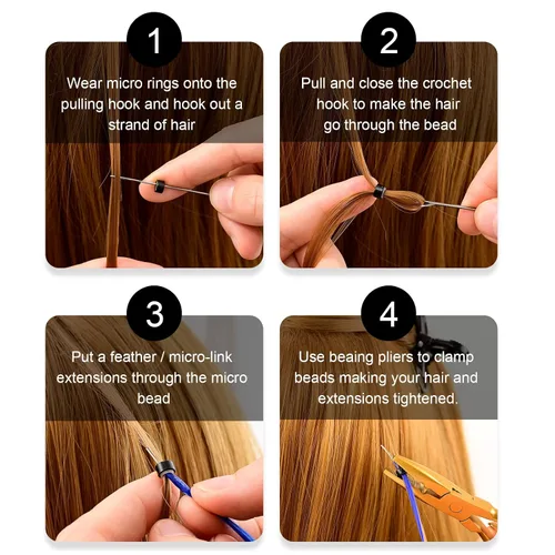 Miniatura 7 de NEWISHTOOL Kit de Extensiones de Cabello con Microenlaces, Alicates para Extensiones de Cabello con Cuentas, Aguja de Lazo y Gancho de Tracción