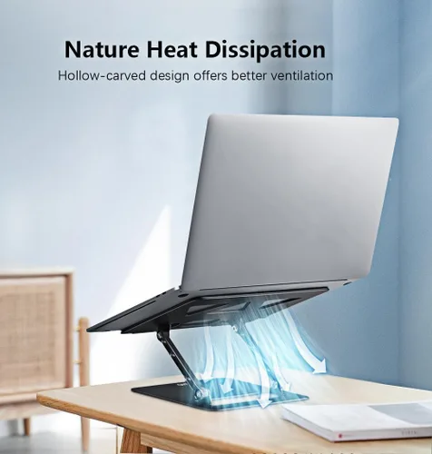 Miniatura 7 de Aoviho Soporte ajustable para laptop para escritorio, soporte portátil y elevador, soporte plegable de aluminio para computadora portátil para Negro