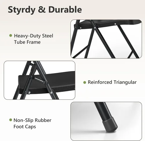 Miniatura 6 de Paquete de 2 sillas plegables, sillas plegables de metal resistente de plástico para exteriores e interiores, portátiles de capacidad de 350 libras
