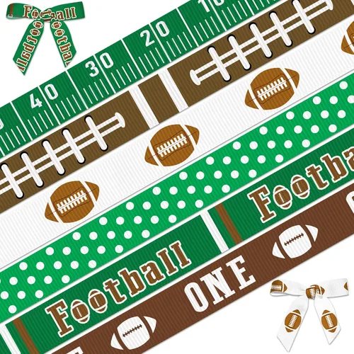 6 rollos de cinta de fútbol de 18 yardas para manualidades, lazos de corona, cintas de grograin con temática deportiva de 3/8 pulgadas, cinta de