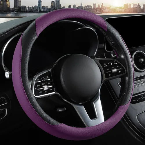 Miniatura 10 de Funda para volante de automóvil, de piel de microfibra, ajuste universal de 14.5 a 15 pulgadas, antideslizante, cómoda, transpirable, protector