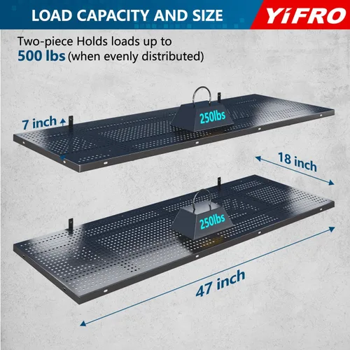 Miniatura 2 de Paquete de 2 estantes de pared de garaje resistentes de 1.5 x 4 pies, capacidad de carga de 500 libras, estantería de garaje montada en la pared