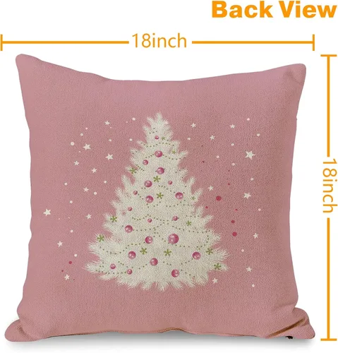 Miniatura 7 de GOOESING Fundas de almohada de Navidad de 18 x 18 pulgadas, color rosa con árbol de Navidad, funda de cojín para sofá, decoración del hogar