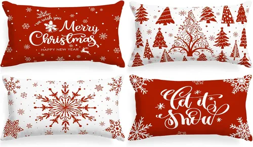 Miniatura 20 de Lanpn Fundas de Almohada Decorativas de Navidad 16x16 4 piezas, Negro Blanco Feliz Navidad Navidad Invierno Copo de Nieve Decorativas Vacaciones
