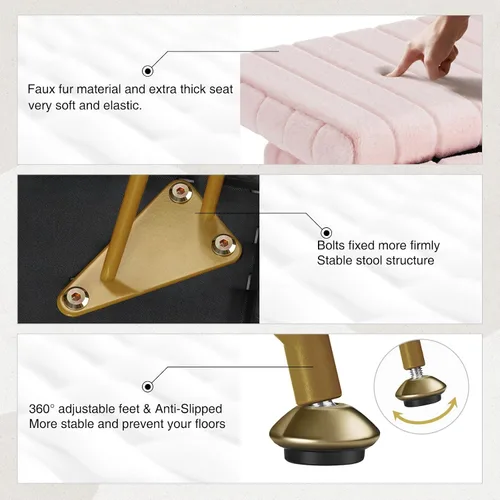 Miniatura 7 de Greenstell Taburete de tocador de pelo sintético con almacenamiento, 15.7 pulgadas de largo x 11.8 pulgadas de ancho x 19.4 pulgadas de alto, Rosa