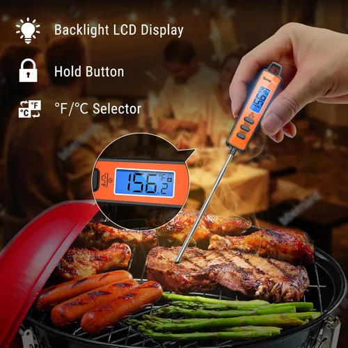Miniatura 4 de ThermoPro TP01A Termómetro de carne de lectura instantánea con sonda larga, termómetro digital de cocina para alimentos para asar a la parrilla