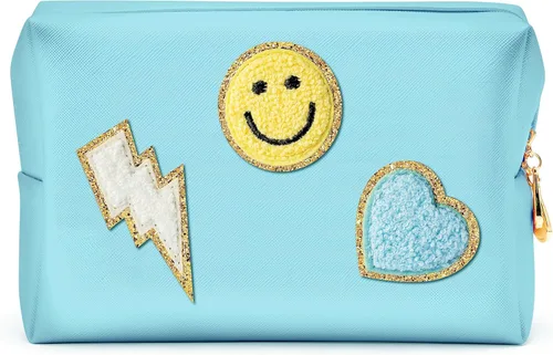 Miniatura 10 de LieToi Preppy Patch - Bolsa pequeña de cosméticos para artículos de tocador, de piel sintética, impermeable, portátil, bolsa organizadora de viaje