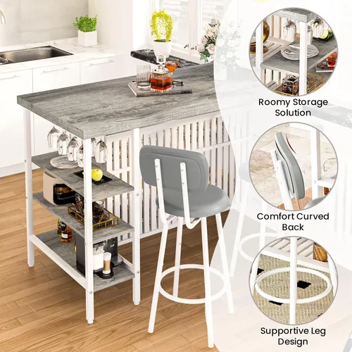 Miniatura 8 de DKLGG Juego de mesa de comedor de 3 piezas para 2, isla de cocina con asientos y almacenamiento, juego de mesa de bar industrial y sillas, juego