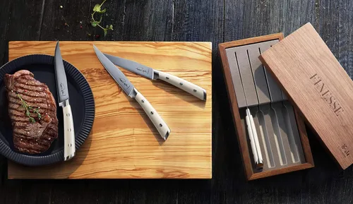 Miniatura 6 de Cangshan Thomas Keller Signature Collection - Cuchillo para carne de filo recto forjado de 4 piezas, caja de nogal