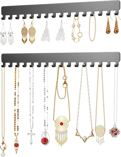 Miniatura 10 de Bussdis Organizador de Collares - Organizador de Joyería Colgante, Autoadhesivo, Montaje en Pared, Paquete de 2, Negro