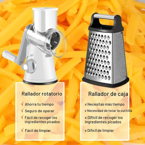 Miniatura 6 de Ourokhome rallador giratorio de queso, triturador con 3 cuchillas de tambor, rebanador rápido y manual para frutos secos, con base con gran succión