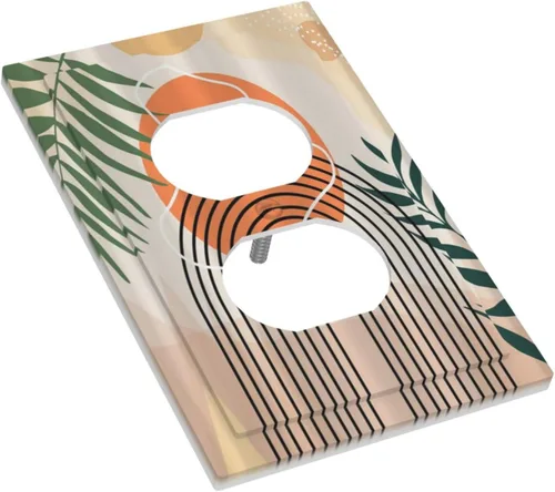 Miniatura 3 de Cubiertas Decorativas para Tomacorrientes Abstractas de Mediados de Siglo Moderno Arco Boho Sol Dorado Hoja 1-Gang Placa de Pared Receptáculo Dúplex