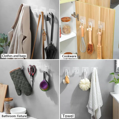 Miniatura 3 de Taozun Ganchos adhesivos para toallas, ganchos transparentes, ganchos de plástico resistentes para baño, cocina, para pegar en la pared