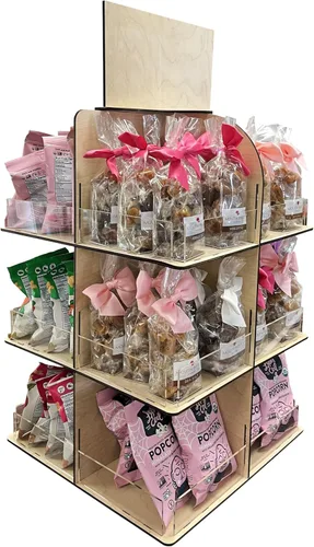 Miniatura 10 de Soporte de exhibición giratorio de 4 lados versátil para dulces, aperitivos, mermeladas, productos y más - Ideal para ferias artesanales, mercados