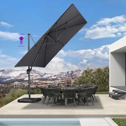 Miniatura 41 de PURPLE LEAF Sombrilla de Patio de 8 Pies para Exteriores Sombrilla Cantilever Cuadrada de Aluminio Sombrilla Offset con Rotación de 360 Grados