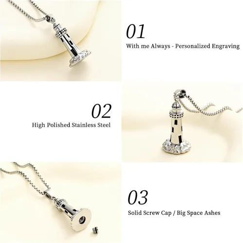 Miniatura 3 de Collar de urna para cenizas para hombre, joyería de cremación, faro, conmemorativo, collar para amantes, soporte para cenizas con kits de relleno