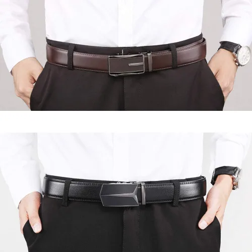 Miniatura 4 de Founders & C Cinturón para hombre, 2 unidades, vestido de cuero con trinquete con hebilla deslizante de 1 38 pulgadas en caja de regalo