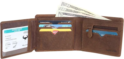 Miniatura 2 de Carteras para hombre, cuero genuino para hombre, billetera con bloqueo RFID, cartera de bolsillo frontal, billetera delgada billetera, monedero