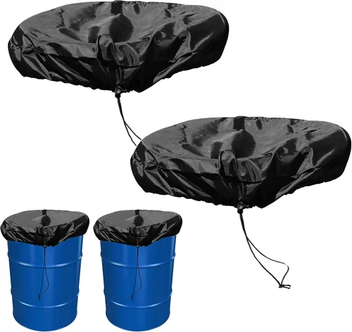 Cubierta para tambor de 55 galones, paquete de 2 fundas elásticas ajustables con cordón, almacenamiento de agua para barril de lluvia universal,