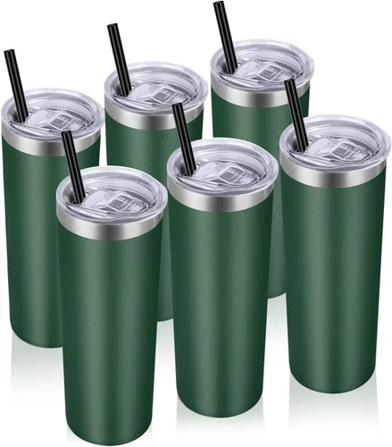 Miniatura 21 de VEGOND - Vaso delgado de acero inoxidable de 20 oz con aislamiento al vacío con tapa y pajita, taza de café de doble pared, taza de viaje
