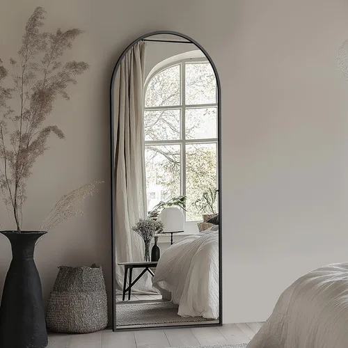 Miniatura 2 de Espejo de cuerpo entero con soporte, espejo arqueado de 58 x 18 pulgadas, espejo grande con marco de aluminio para colocar de pie, colgar o apoyar