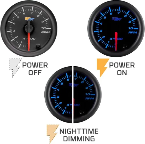 Miniatura 5 de GlowShift Tacómetro negro de 7 colores, 10,000 rpm, para motores de gasolina de 1 a 10 cilindros, esfera negra, lente transparente, 2-1/16 pulgadas