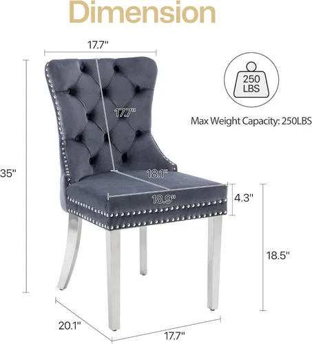 Miniatura 3 de Sillas de Comedor de Terciopelo Juego de 4, Colección Nikki Sillas de Comedor con Patas de Acero Inoxidable Plateado y Anilla, Silla Lateral de Lujo