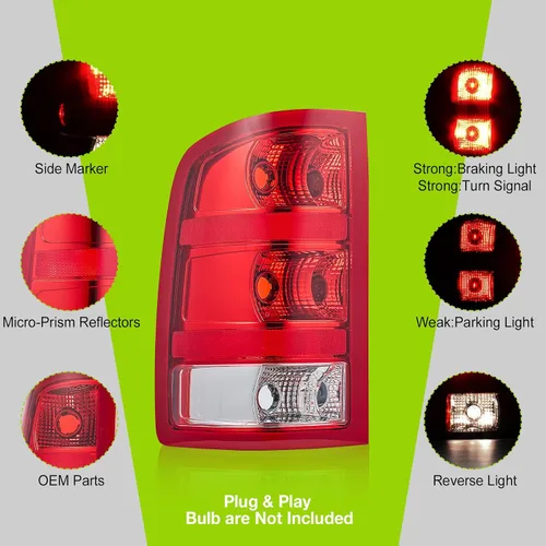 Miniatura 5 de Luz Trasera para 2007-2013 GMC Sierra 1500 (SL, SLE, SLT, WT) - 2007-2014 GMC Sierra 2500 3500 HD Luz trasera con bombillas y arnés GM2800208 Lado