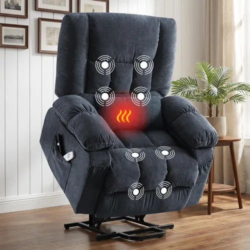 Miniatura 11 de BOSMILLER Silla reclinable eléctrica con masaje y calor para ancianos, silla elevadora eléctrica con carga USB y bolsillos laterales, adecuada