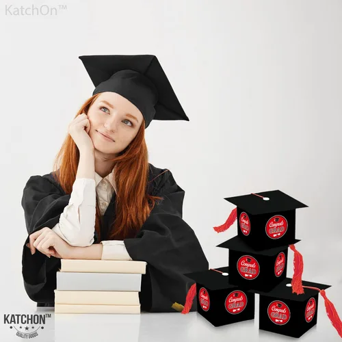 Miniatura 4 de KatchOn, Cajas de dulces de graduación – enormes, paquete de 25 Caja de regalo de gorra de graduación para decoraciones de graduación rojas