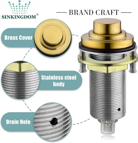Miniatura 4 de Kit de interruptor de aire SinkTop con botón largo de latón dorado (latón completo) para eliminación de basura Champagne bronce