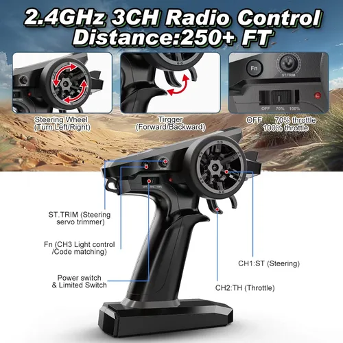 Miniatura 6 de Jetwood 1/16 Coche Rápido de Control Remoto para Adultos, Coches RC Eléctricos 4WD RTR, Regalos de Camiones RC de Alta Velocidad para Niños, RC