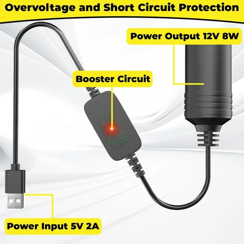 Miniatura 5 de Adaptador de USB a Encendedor de Cigarrillos, Cable de 10W USB Macho a 12V Encendedor de Cigarrillos de Toma, para Cámara de Salpicadero, Detector