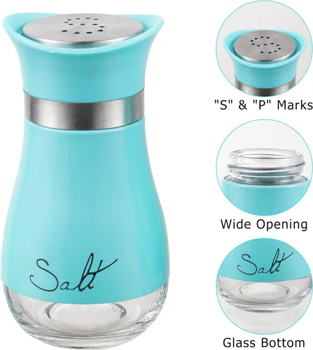Miniatura 6 de Lonffery Salero y pimentero, botella de acero inoxidable y vidrio, juego de 2, turquesa