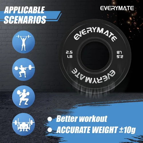 Miniatura 4 de EVERYMATE Juego de placas de peso de cambio negro, 1.25 libras, 2.5 libras, 5 libras, juego de placas olímpicas fraccionarias para entrenamiento 15