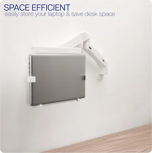 Miniatura 7 de VIVO Soporte de pared para portátil de brazo extendido neumático ajustable en altura, bandeja articulada de movimiento completo, se adapta a Blanco