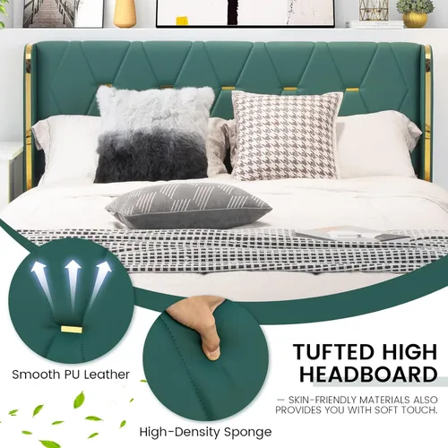 Miniatura 4 de Giantex Base de cama tapizada con 4 cajones, cama de piel sintética de tamaño matrimonial, marco de cama resistente sin ruido, fácil montaje, sin