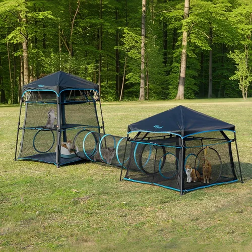 Miniatura 2 de Catio extragrande para gatos al aire libre, tienda de campaña plegable de 2 niveles con 3 puertas para patio, balcón, interior y campamento