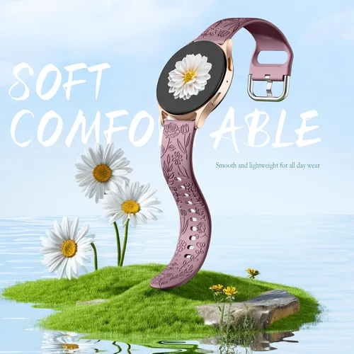 Miniatura 5 de SNBLK 6 unidades de bandas florales grabadas compatibles con Samsung Galaxy Watch 7 Banda 6 5 4 Active 2 FE 40mm 44mm/Watch 6/4 Classic/5 Pro/3