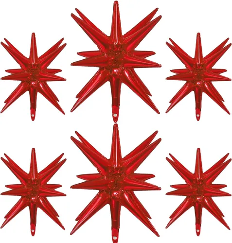 Miniatura 12 de 6 Globos de Papel de Aluminio con Forma de Estrella Negra de Una Pieza, Globo de Estrella de 14 Puntas 4D Cono Starburst de Mylar de 22 Pulgadas