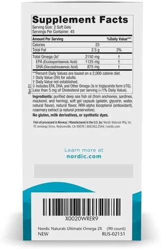 Miniatura 2 de Cápsulas Nordic Naturals Ultimate Omega 2X, sabor a limón, 2,150 mg de omega-3, aceite de pescado de alta potencia, con EPA y DHA, promueve la salud