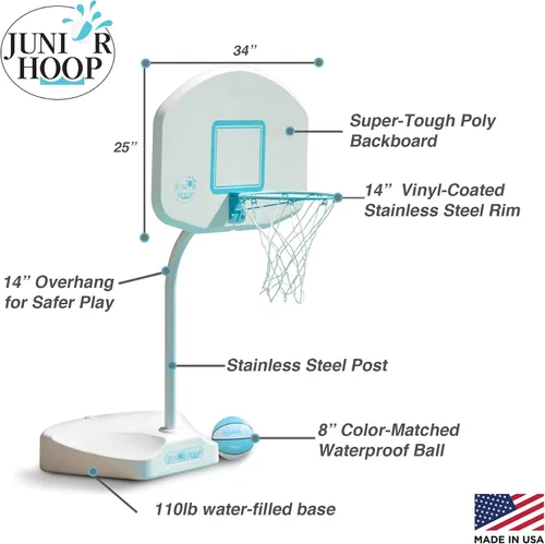 Miniatura 6 de Dunn-Rite - Aro de baloncesto para piscina con bola, base rellena de agua de 110 libras y borde de acero inoxidable de 15 pulgadas, elige tablero