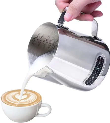 Miniatura 8 de Jarra para Espumar Leche, Dailyart 350ml/12oz Jarra para Espumar Leche de Acero Inoxidable 304 con Escala, Accesorios para Máquina de Espresso