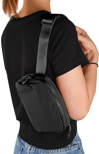 Miniatura 2 de Didida Mini bolsa de cinturón negra, riñoneras unisex para mujeres y hombres, cruzada con correa ajustable para entrenamiento al aire libre, viajes