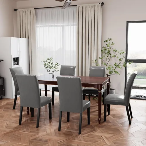Miniatura 18 de PADMA HOUSE Grey Parsons - Juego de 4 sillas de comedor tapizadas, de piel sintética, con ribete de cabeza de clavo, moderna silla auxiliar sin Gris