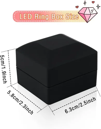 Miniatura 6 de iSuperb Caja de anillo con luces LED, 2 unidades, para propuestas, compromisos, bodas, regalos (paquete de 2 unidades, negro)